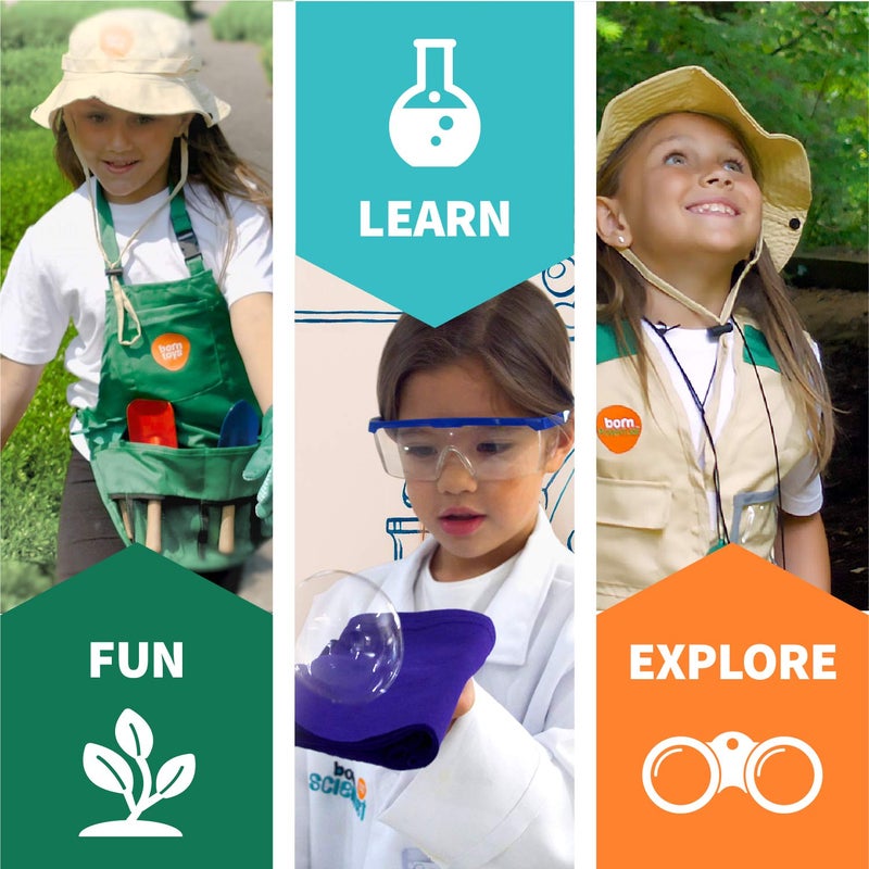 Born Toys Kids Costumes Set, 3-in-1 Dress Up & Pretend Play, Ages 3-7, Washable, Includes Scientist, Explorer, Gardening Accessories - Image 2